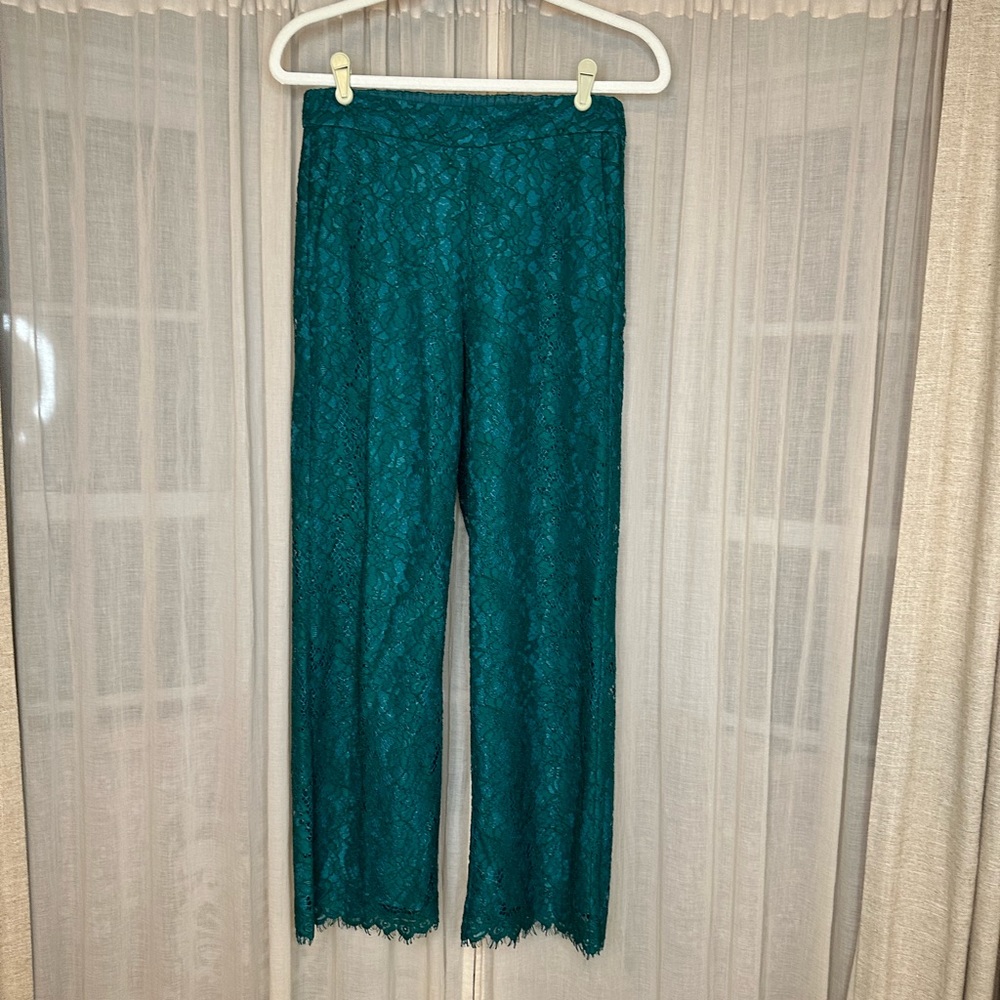 J Crew green Peyton Lace Cropped Pant